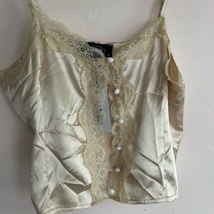 CIDER Elegant Lace Trim Satin Camisole